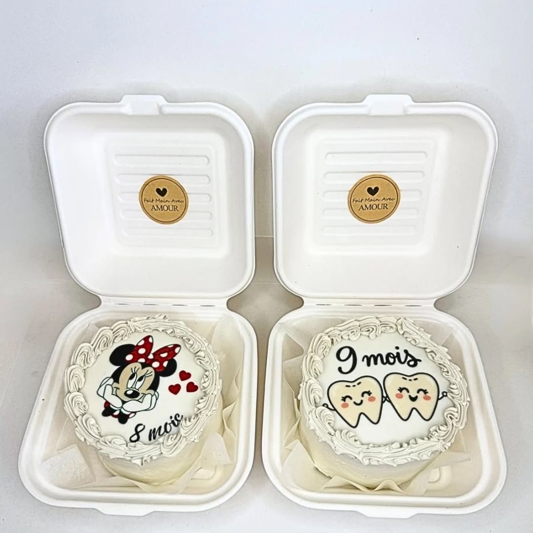 Deux bento cakes : Minnie 8 mois et dents 9 mois